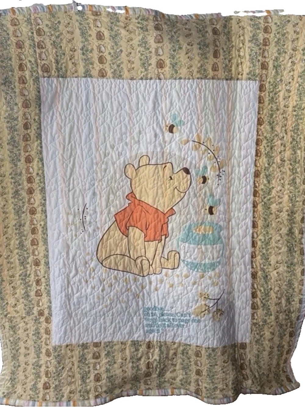Winnie the Pooh honey pot and bees quilted blanket comforter 52” X 62”